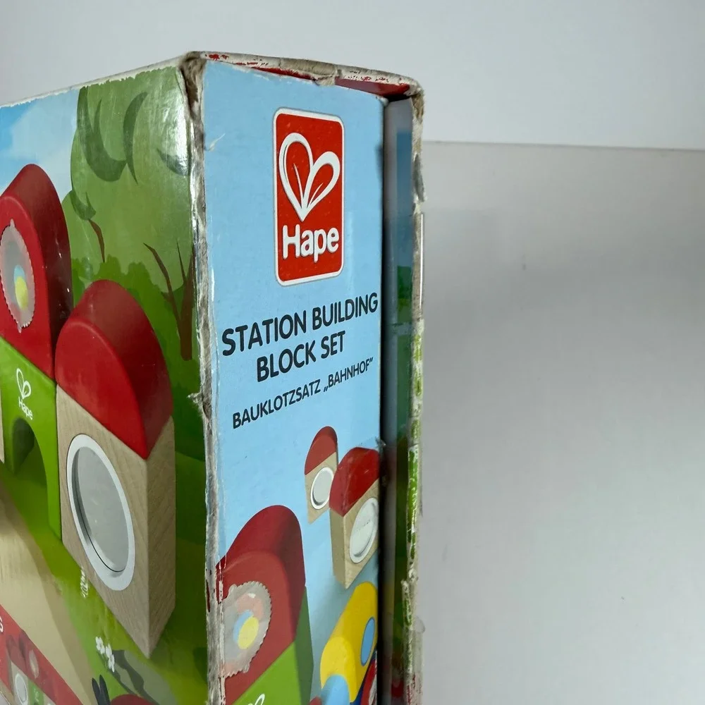 Hape Station Building Block Set Toddler Multicolor Used Wooden Sensory Toy‎